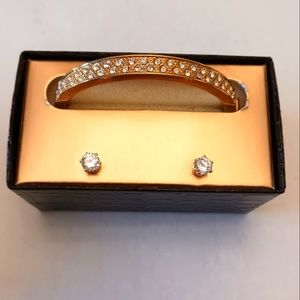 Boxed cubic zirconia bangle and earring  set goldtone
